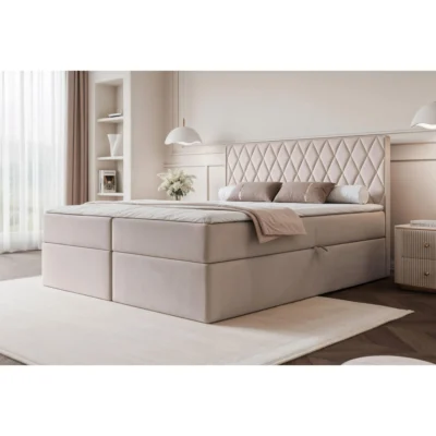 Selsey Boxspringbett CARENZO GREIGE in Taupe, Liegefläche 140x200 cm – mit Bettkasten